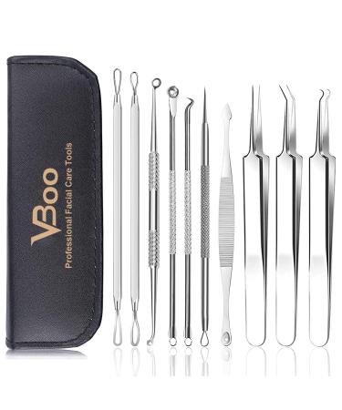 Blackhead Remover Tools  VBoo Pimple Popper Tool Kit  Extraction Tools for Nose Facial Pore  Comedone Zit Popper Tool  Blemish Whitehead Extractor Tool  for Women Men s Christmas Present (Silver)
