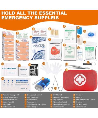 300 PCS Small First Aid Kit in Red Waterproof Box - Essential Emergency Medical Supplies for Home, Car, Office, Travel, Outdoor Activities - Buy Online on GoSupps.com