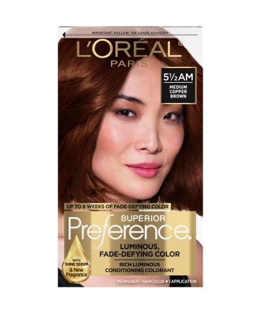 L'Oreal Paris Superior Preference Fade-Defying + Shine Permanent Hair Color  5.5AM Medium Copper Brown  Pack of 1  Hair Dye 5.5AM Medium Copper Brown 1 Count (Pack of 1)