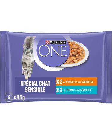 PURINA ONE Sensitive Cat Tapered in Sauce Assorted Flavors Chicken and Tuna Meal Bags for Adult Cats 4x85g | Pack of 12