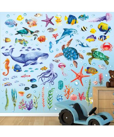 DECOWALL DS-8048 Under The Sea Wall Stickers Ocean Fish Decals Turtle Jellyfish Removable for Kids Bedroom Nursery Living Room Art Home d cor Bathroom