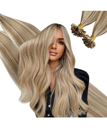 Ugeat 45cm keratin extensions real hair u tip 1g/strands*50 strands extensions real hair hair extension keratin p10/613 light brown highlight bleach blonde remy extensions real hair bonding 18 inch 2.u tip #10p613