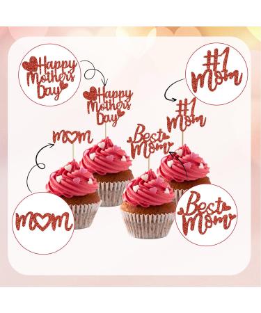 BEISHIDA 12pcs Happy Mother's Day Cupcake Toppers Best Mom Cupcake Decorations Red Cupcake Toppers for Women Mother's Day Party Decoration Party Supplies 12 pcs - Buy Online on GoSupps.com