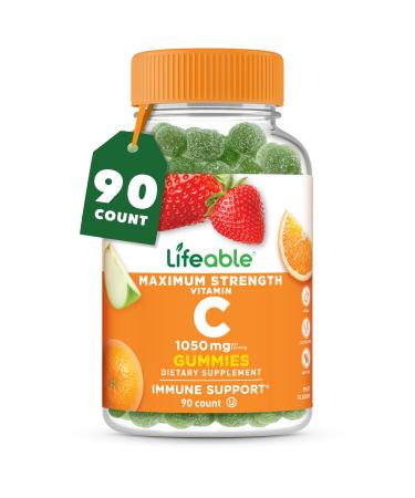 Lifeable Vitamin C - Great Tasting Natural Flavor Gummy Supplement - Vegetarian GMO-Free Chewable Vitamins - for Immune Support - 90 Gummies (1050 mg)