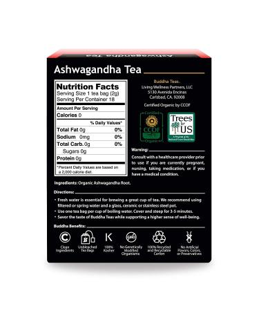 Buddha Teas Organic Ashwagandha Root Tea - USDA Organic, Kosher, 18 Bleach-Free Bags - Buy Online on GoSupps.com