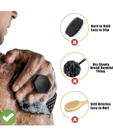 Silicone Body Scrubber with Storage Hook - Handheld Body Brush for Gentle Exfoliation and Deep Cleaning - Shower & Bathroom Accessory - Removable & Reusable (Black) - Buy Online on GoSupps.com