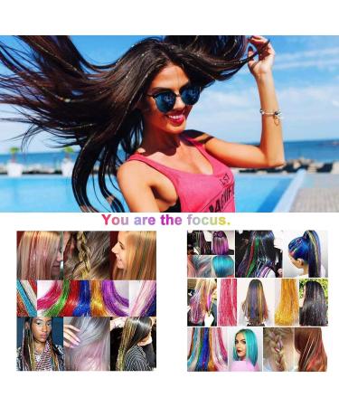 Hair Tinsel Real Hair Strands 12 Colours Hair Tinsel Extensions Glitter Hair Tinsel with Tools for Christmas Halloween Cosplay Party - Buy Online on GoSupps.com