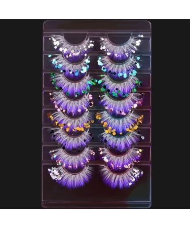 White Eyelashes with Colors Christmas Decorations Eye Makeup Wispy Lashes Natural Look Faux Mink Colored Glitter Fake Eyelashes by HeyAlice (8 Styles Mixed)