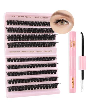 Poiuyoiu Fluffy single eyelash extension set with glue and remover for 8-16mm thick cluster lashes 80d D curl volume lash kit incorrect eyelash extension for beginners suitable 80+100d-t - Buy Online on GoSupps.com