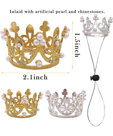 Pet Show 2pcs Small Dog Crown Headband - Birthday Party Hat for Puppies, Cats, Rabbits - Silver Gold Rhinestone Faux Pearl Crown - Wedding Hair Accessories - Buy Online on GoSupps.com