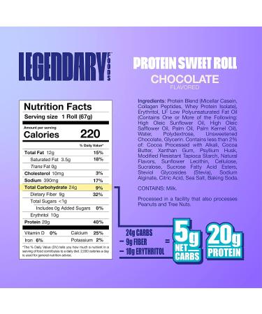 Legendary Foods High Protein Chocolate Sweet Roll | 20g Pure Protein Bar Alternative | Low Carb, Low Sugar, Gluten Free | Keto Breakfast Snacks | Healthy Chocolate Flavored Rolls (10-pack) - Buy Online on GoSupps.com