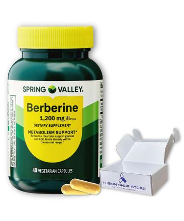 Berberine Metabolism Support- 40 Vegetarian Capsules 1200mg (Pack of 1) Boxed by Fusion Shop Store