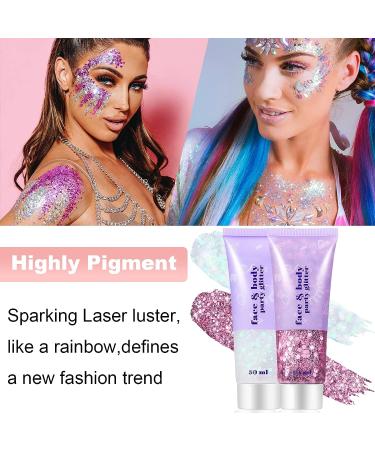 Go Ho Pink Face & Body Glitter Gel - Holographic Chunky Sequins Glitter for Concerts & Festivals | Long Lasting Glitter Makeup for Eye, Lip, Hair & Nails - 52g - Buy Online on GoSupps.com