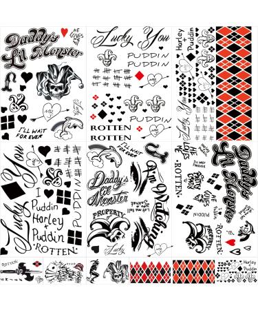 JEEFONNA 12 Sheets Joker Tattoos for Suicide Squad  Harley Quinn Tattoos Perfect for Halloween  Costumes  Party Harley Quinn Accessories and Cosplay C(12 Sheets)
