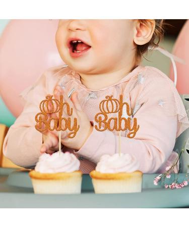 Gyufise 24Pcs Pumpkin Oh Baby Cupcake Toppers - Orange Glitter Fall Theme Picks for Baby Shower, Birthday, Thanksgiving, Halloween Parties - Buy Online on GoSupps.com