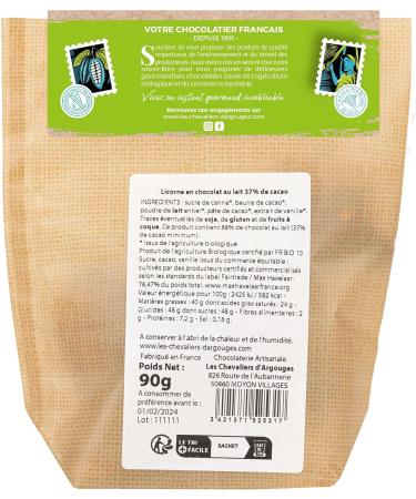 Chevaliers d'Argouges - Unicorn milk chocolate 37% Organic/Fair Trade - Easter chocolate - 90g - Buy Online on GoSupps.com