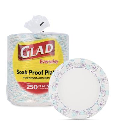 Glad Round Disposable Paper Plates for All Occasions | Soak Proof, Cut Proof, Microwaveable Heavy Duty Disposable Plates | 10" Diameter, 250 Count Bulk Paper Plates Blue Paper Plates 10 Inch - 250 Count