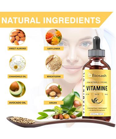 Biosash 100% Pure Vitamin E Oil for Skin, Face, Hair Growth - Organic Plant-Based d-Alpha-tocopherol Body Oil - Moisturizes Skin, Hair & Nails 60ml - Buy Online on GoSupps.com