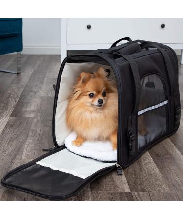 Airline Approved Pet Carrier - Soft-Sided for Small-Medium Cats and Dogs - On-Board Under Seat Travel Bag with Fleece Bed - Large Onyx Black - Buy Online on GoSupps.com