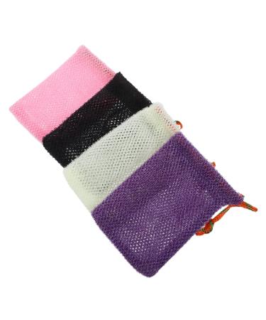 HONITANO 4 Piece Exfoliating Soap Pouches with NonSlip Grip Foam Reinforcing Mesh Bags with Drawstring for Body Face Quick Drying for Bath Use