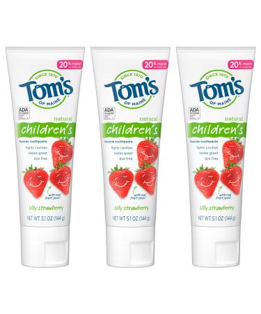 Tom's of Maine Natural Kid's Fluoride Toothpaste Silly Strawberry 5.1 oz. 3-Pack (back in original formula) - Buy Online on GoSupps.com