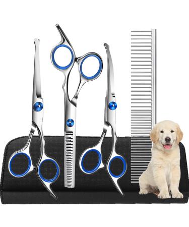 Dog Scissors 6.7 Inch Stainless Steel Dog Grooming Scissor Kit with Safety Round Tips Pets Grooming Shears with Thinning Shears & Curved Scissors for Pet Hair Fur Care - Buy Online on GoSupps.com
