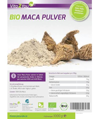 Vita2You Maca Powder 1kg - Organic Maca Root - Premium Quality Whole Tuber Ground - Best Superfood for Energy & Vitality - Buy Online on GoSupps.com