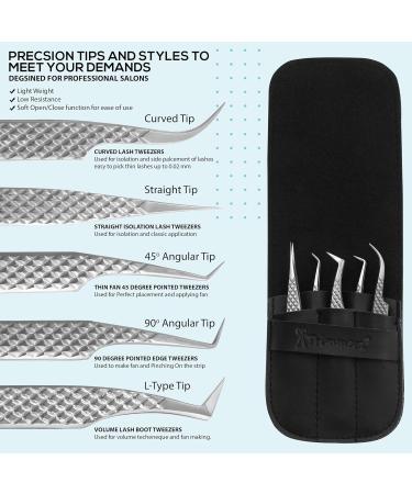 Trimmerz Lash Eyelash Tweezers Extension Tweezers Set of 5 Stainless Steel Tools Straight Curved 45 90 Degree Angled Tip Volume Tweezers Precision Lash tech Essentials (5 Silver) - Buy Online on GoSupps.com
