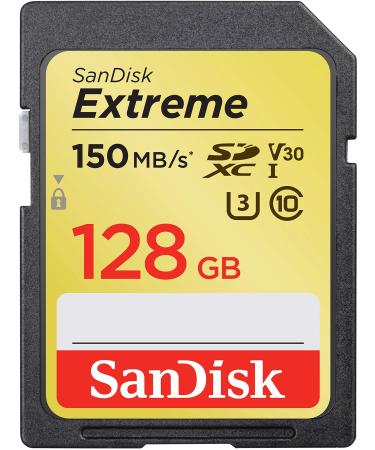 SanDisk 128GB Extreme SDXC UHS-I Memory Card - 150MB/s, C10, U3, V30, 4K UHD, SD Card - SDSDXV5-128G-GNCIN 128GB Card