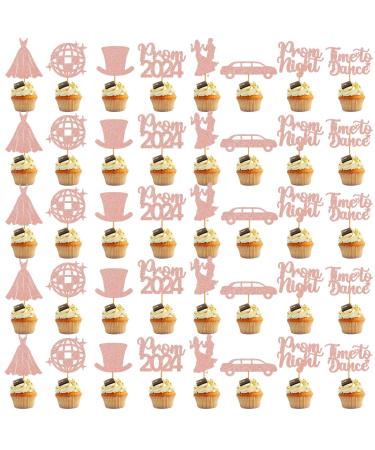 40Pcs Rose Gold Prom Cupcake Topper Prom Decorations for Party 2024 Prom Graduation Cupcake Topper 2024 Graduation Decorations Class of 2024 Prom Party Decorations 2024