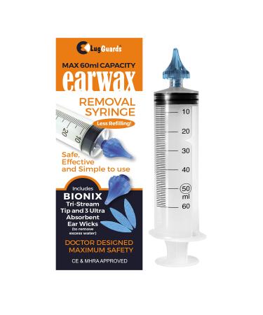 BIONIX Ear Wax Removal Syringe Large Capacity 60ML MHRA & CE Approved + 3 x Anti Ear Infection Wicks