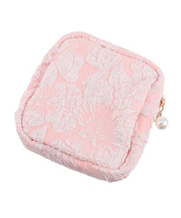 Healeved Sanitary Napkin Storage Bag Sanitary Pad Pouch Menstrual Pad Pouch Small Portable Menstrual Bag First Period Kit for Girls 10-12 Travel Cotton Linen The Flowers Multifunction Pink 11x11x3cm