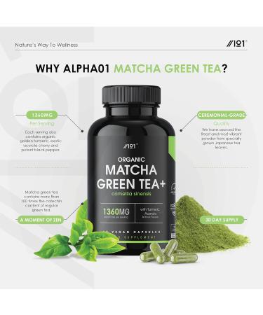 Organic Matcha Green Tea Extract 1360mg with Turmeric, Acerola & Black Pepper - 60 Vegan Capsules - Buy Online on GoSupps.com