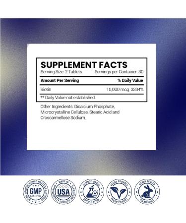 Research Verified Biotin Pure Extra Strength Biotin 10000mcg Hair Skin and Nails Vitamin Third-Party Tested Made in USA 60 Vegan Tablets 60 Count (Pack of 1) - Buy Online on GoSupps.com