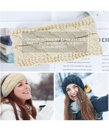 Winter Knitted Headband - Beige Braided Ear Warmer for Women | Fleece Lined Sports Yoga Hairband | Elastic Wide Headbands UK - Buy Online on GoSupps.com