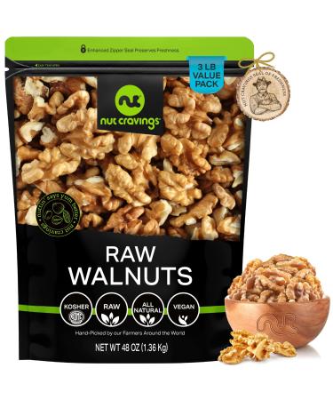 Raw Walnuts Halves & Pieces, Unsalted, Shelled, Superior to Organic (48oz - 3 LB) Bulk Nuts Packed Fresh in Resealable Bag - Healthy Protein Food Snack, All Natural, Keto Friendly, Vegan, Kosher 48 Ounce