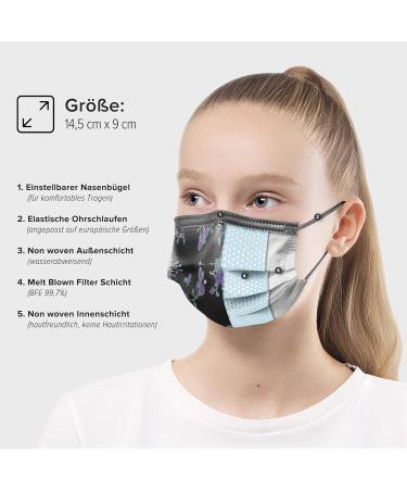 HARD 100pcs Disposable Face Masks Made in Germany | Small Size 14.5cm x 9.5cm | Roses Design | CE Certified Type IIR | 99.78% Filtration | Breathable Triple Layer - Buy Online on GoSupps.com