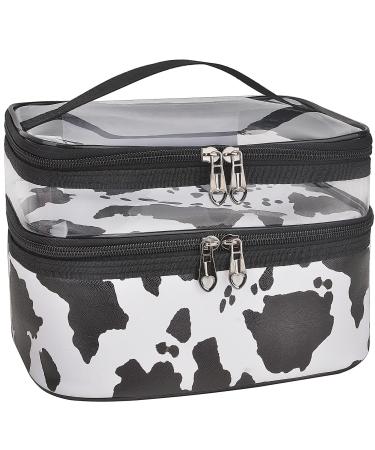 MKPCW Makeup Bags Double layer Travel Cosmetic Cases Make up Organizer Toiletry Bags (Cows texture)