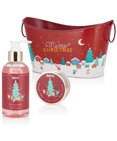 Brubaker Winter Berries Bathing & Shower Set - 6-Part Gift Set in Decorative Metal Tub | Perfect Christmas Gift for Women & Men - Buy Online on GoSupps.com