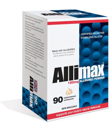 Allimax 180mg 90 Capsules. Allicin Garlic Supplement to Support Your Bodys Immune Function. Contains Stabilized and Potent Bioactive Allicin, Extracted from Clean & Sustainable Spanish Grown Garlic.