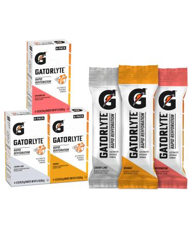 Gatorlyte Rapid Rehydration Electrolyte Beverage Variety Pack Lower Sugar Specialized Blend of 5 Electrolytes No Artificial Sweeteners or Flavors 18 pack 1 pack mixes with 16.9oz (500ml) water Variety Pack 0.53 Ounce