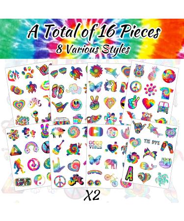 Tie Dye Temporary Tattoos Stickers - 192PCS, 16 Sheet Body Art Fake Tattoos for Kids, Tie Dye Party Favor & Decorations - Carnival Rewards - Buy Online on GoSupps.com
