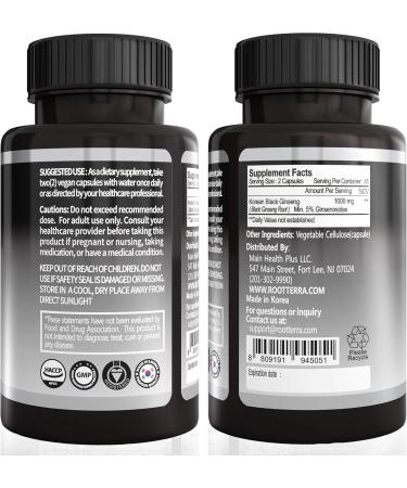 GeumHeuk Korean Black Panax Ginseng Capsule 1000mg - 90 Vegan Capsules Non GMO High Ginsenosides High Absorption Rate Enhance Immunity Mental Performance Stamina & Energy Men & Women - Buy Online on GoSupps.com