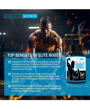 Maximize Within Elite Boost 3in1 - Natural Testosterone & Libido Booster | Energy Muscle Mass & Stamina | Veggie Capsules - Buy Online on GoSupps.com