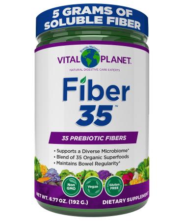 Vital Planet - Fiber 35 Powder Diverse Fiber Supplement for Dietary Support and Occasional Constipation with 35 Prebiotic Fibers and 35 Organic Superfoods to Maintain Bowel Regularity 6.77 oz