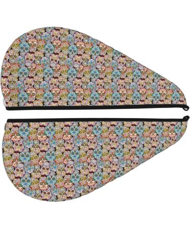 Colorful Sugar Skull Microfiber Hair Towel | Super Absorbent Coral Velvet Wrap for Long Curly & Thick Hair - Quick Dry Towel for Women - Buy Online on GoSupps.com
