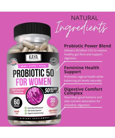 Kaya Naturals Probiotic 50 Billion CFU - Probiotics for Women Probiotics for Men and Adults Natural - Gut Health & Immune Support Supplement - Provides Digestive Support - 60 Vegetable Capsules 60 Count (Pack of 1) - Buy Online on GoSupps.com