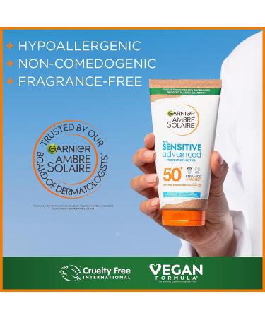 Garnier Ambre Solaire SPF 50+ Sensitive Advanced Sun Cream For Sensitive Skin Water Resistant & Non-Greasy Sunscreen SPF 50 UVA & UVB Protection Approved by Cruelty Free International 175ml 175 ml (Pack of 1) - Buy Online on GoSupps.com