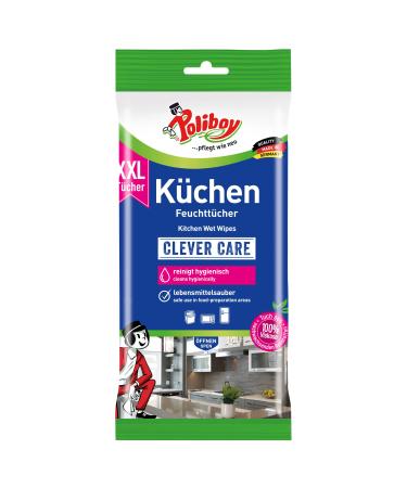 Poliboy XXL kitchen wet wipes - all -purpose cleaning towels for the household - with orange fragrance - 1 Pack - 24 towels - made in Germany kitchen xxl 24 pieces (1 Pack)