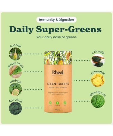 Rheal Clean Greens 150g | 30 Servings | Daily Source of Nutritious Greens | Supports Energy, Immunity & Digestion | 100% Organic & Gluten Free | Plant Based | Certified B Corp - Buy Online on GoSupps.com